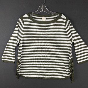 Chicos Blouse Women Extra Large Chico 3 Knit Olive Stripe SemiSheer Professional
